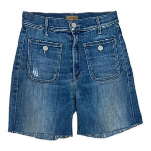 MOTHER Blue Patch Pocket Distressed Maverick Denim Shorts 26